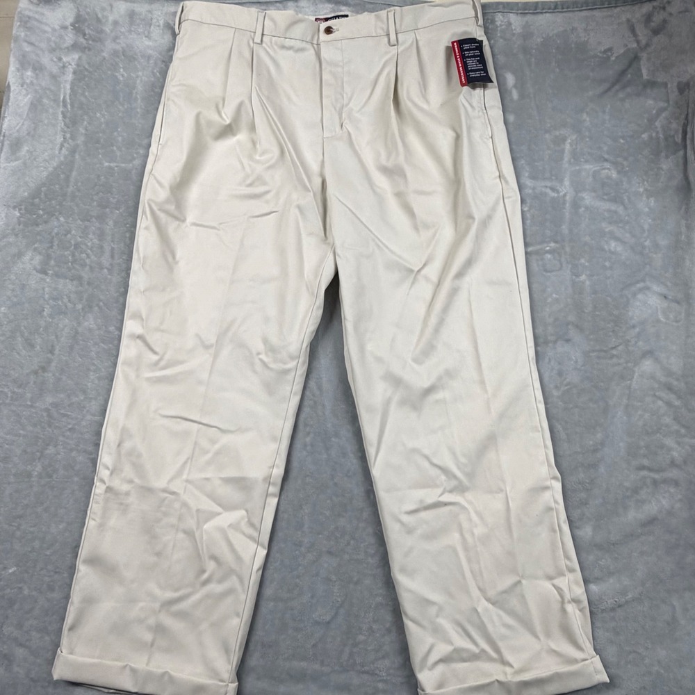 Vintage Chaps Khaki Chino Pants Mens Size 42x32 Double Pleat NEW NWT